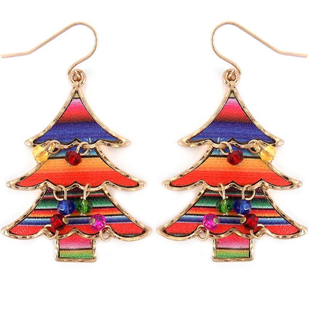 SERAPE CHRISTMAS TREE WITH DANGLING BEADS EARRINGS